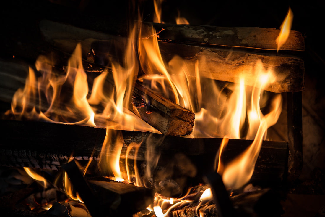 fireplace flames and logs